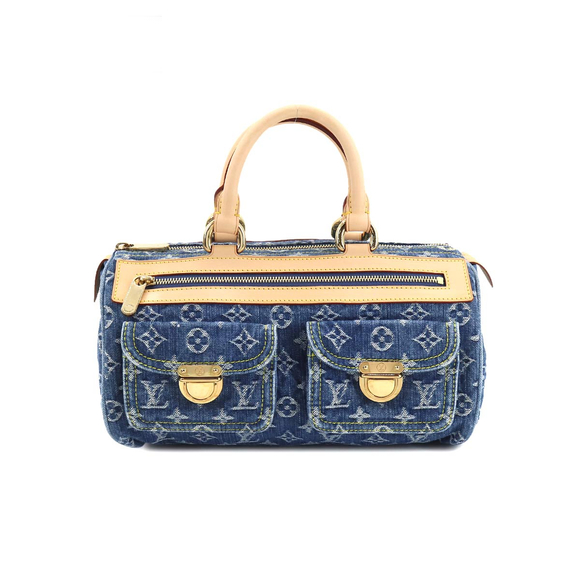 Louis Vuitton Monogram Denim Neo Speedy Hand Bag Canvas Leather Blue - Picture 1 of 7